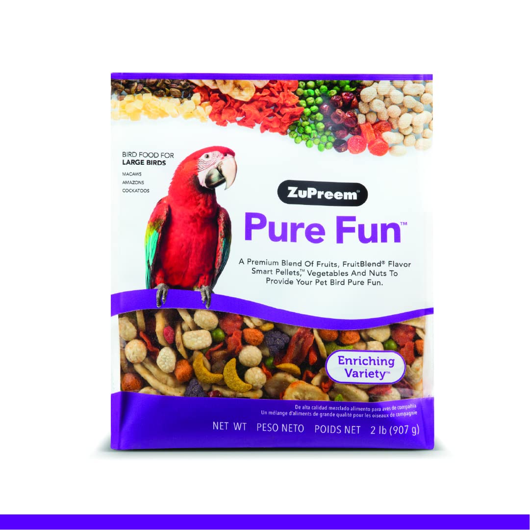 ZuPreem Pure Fun Bird Food for Large Birds, 2 lb - Variety Blend of Fruit, FruitBlend Pellets, Vegetables, Nuts for Amazons, Mac