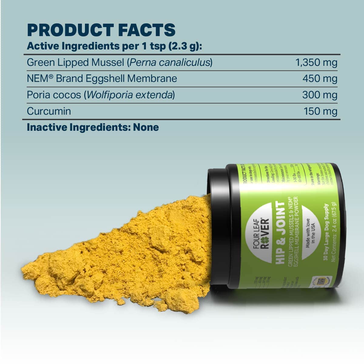 Four Leaf Rover Hip & Joint - Mobility & Joint Support with Glucosamine and Chondroitin for Dogs, 2.4 oz - 22 to 60 Day Supply,