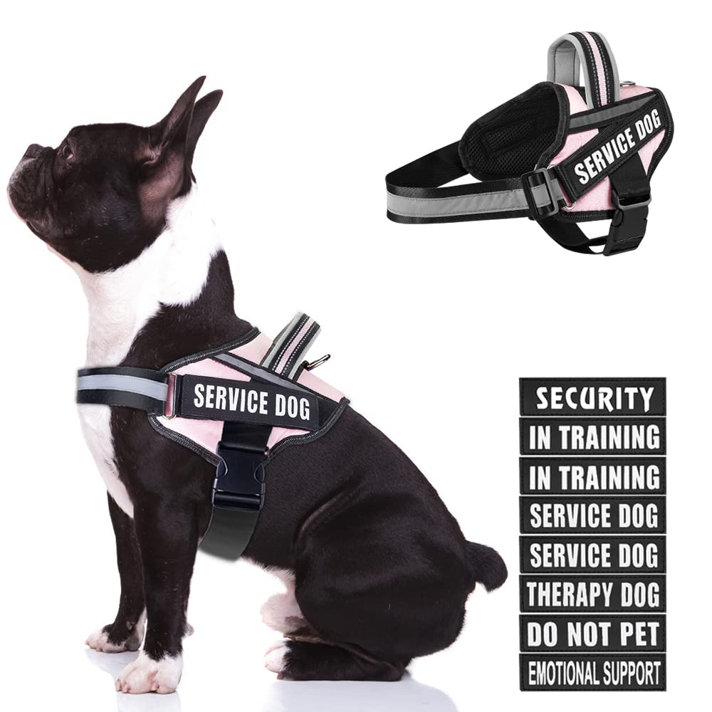 Animire Dog Vest Harness (Medium, Pink) - Includes 8 Patches, Reflective, Lightweight, Soft Padded Handle On Top, For Training S