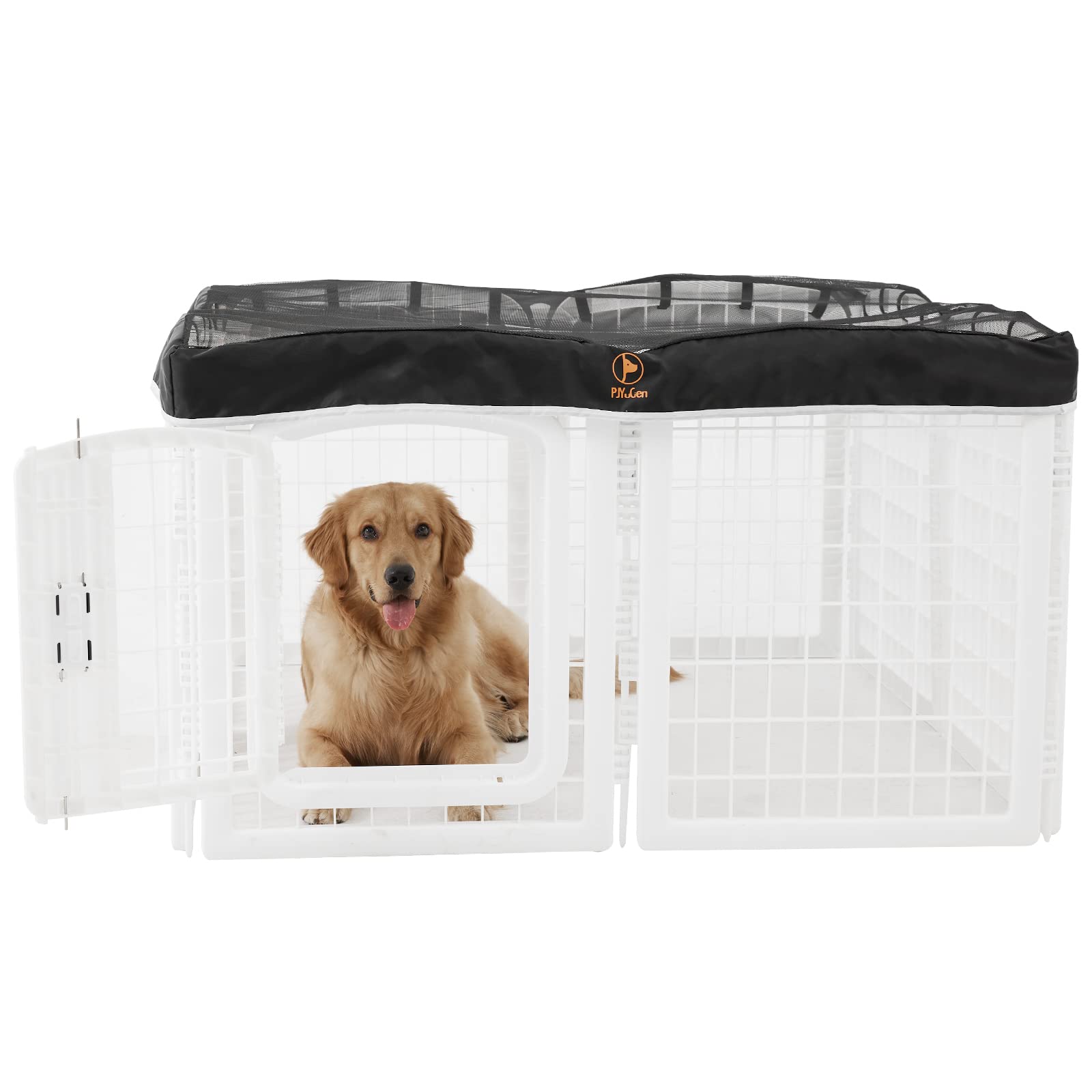 Pjyucien Dog Playpen Mesh Top Cover, Fits 24 Inch 8 Panels Regular Square Plastic Exercise Pet Pen, Adhesive Tape Connections, B