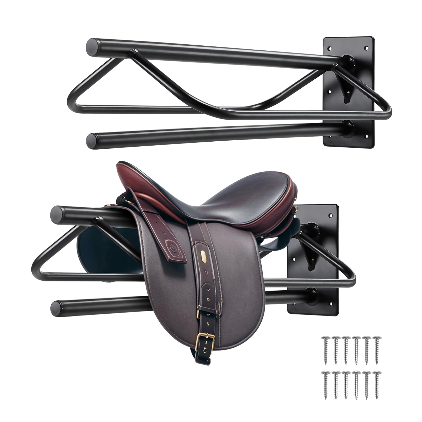 VEVOR Saddle Rack with Pad Bar, 23.8 x 12.6 x 10.2 in, 2 Packs Wall Mounted Saddle Stand, Heavy-Duty Steel Saddle Holder, Wester