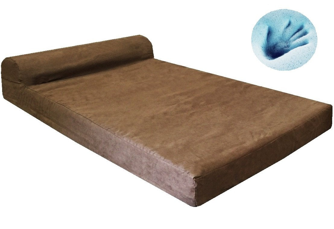 Dogbed4Less Premium Headrest Orthopedic Cooling Memory Foam Dog Bed For Extra Large Dogs With Waterproof Lining And Washable Suede Brown Cover, Jumbo 55X47X4