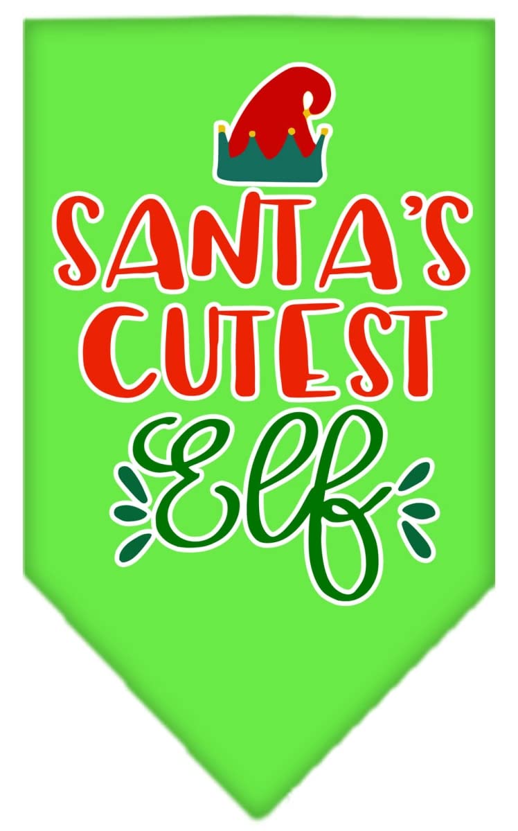 Christmas Pet and Dog Bandana Screen Printed, &quot;Santa's Cutest Elf&quot; Lime Green Large