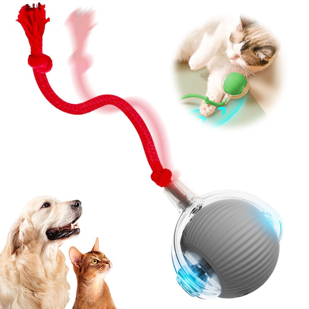 Automatic Cat Ball Toys With Cord Imitation Mouse, Indoor Rolling Smart Cat Interactive Balls (Gray)