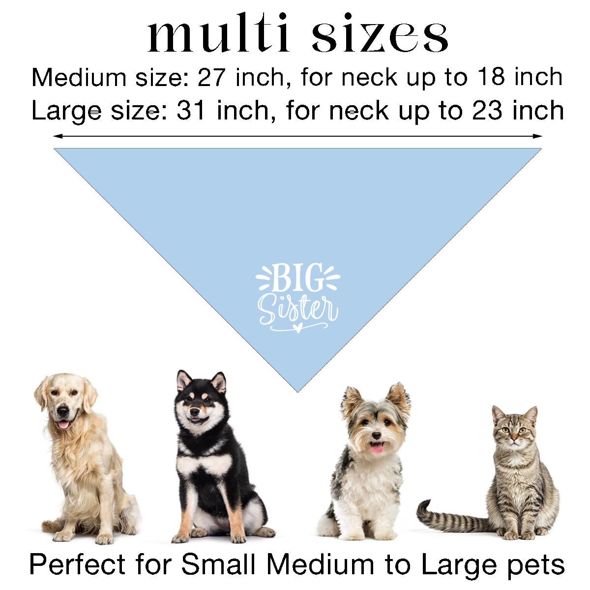 Big Sister Light Blue Dog Bandana For Large Dogs: Triangle Scarf - Baby Announcement, Dog Scarf Accessories (L)