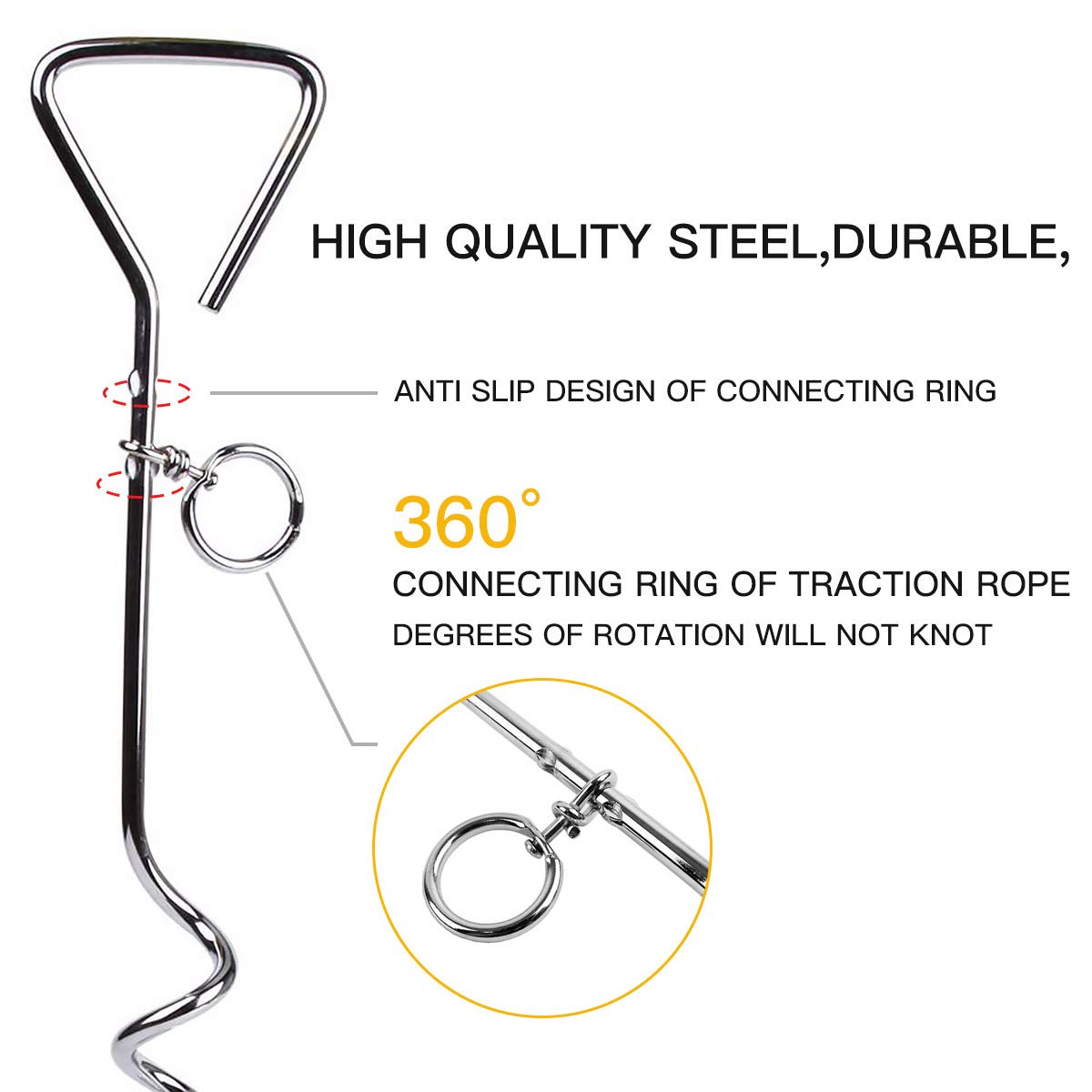 Clkhowl Dog Stake Tie Out Cable - 16/30' Anti Rust Reflective Stake For Medium Large Dogs Up To 125 Lbs, Dog Cable Runner And Metal Hooks For Yard, Camping, Or Outdoors (Blue, 16Ft)