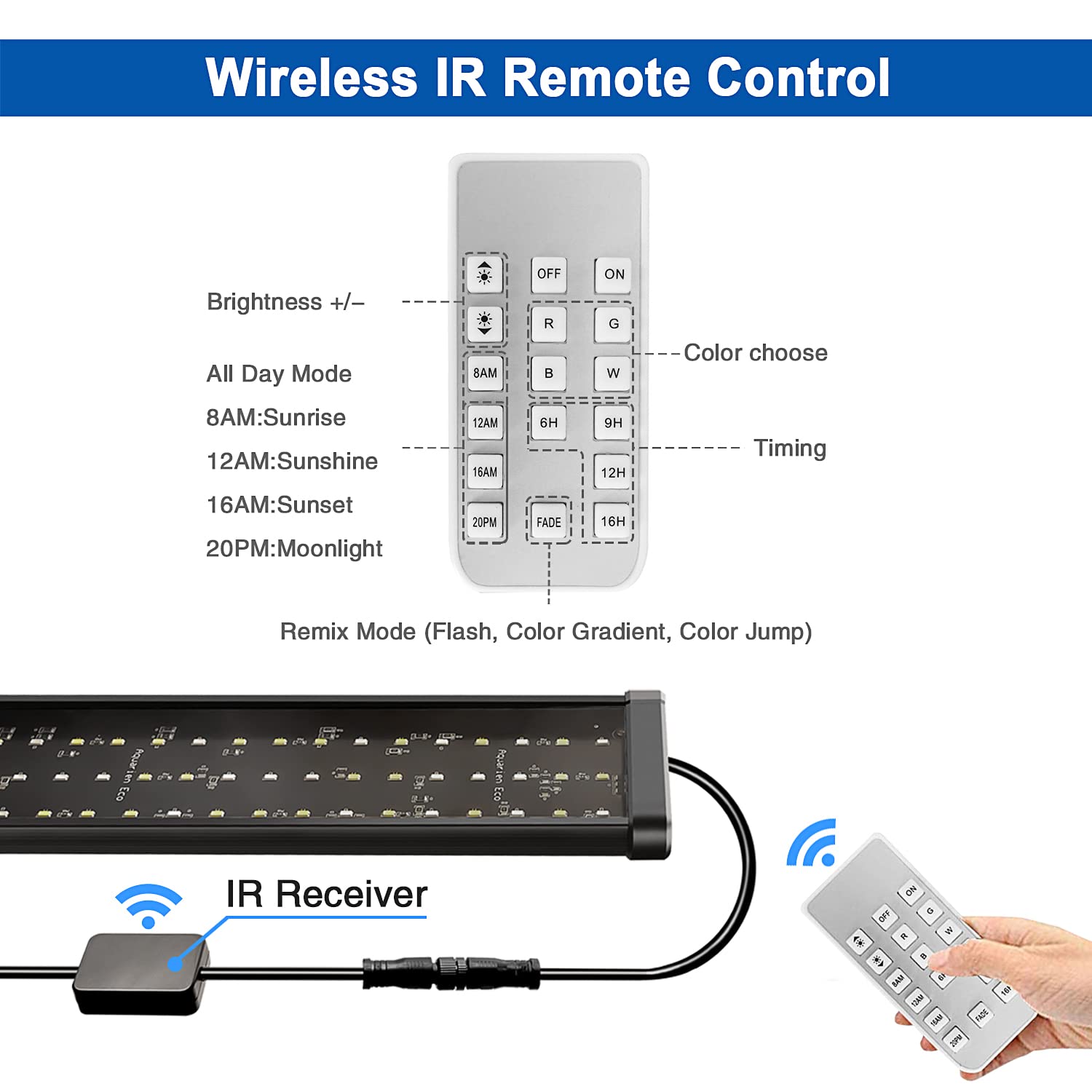Kzkr Upgraded Aquarium Light Multi-Color Remote Control 72-84 Inch Led Hood Lamp For Freshwater Marine Plant Fish Tank Light Decorations -Like New