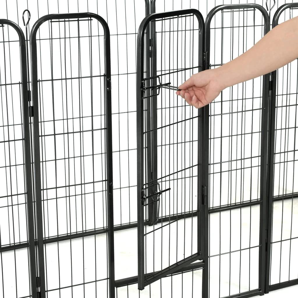 Vidaxl Dog Playpen, 8-Panel Dog Cage With Hinged Door, Foldable Puppy Playpen, Dog Wire Fence For Indoor/Outdoor, Powder-Coated Steel Black