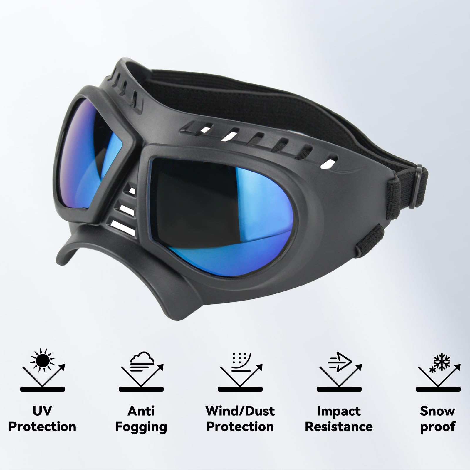 Namsan Dog Goggles For Small Dogs, Wide Nose, Soft Frame, Anti-Uv Tactical Dog Sunglasses Small To Medium Breed, Summer Driving Dog Eye Protection, Winter Snow Eyewear, Adjustable, Blue Lens