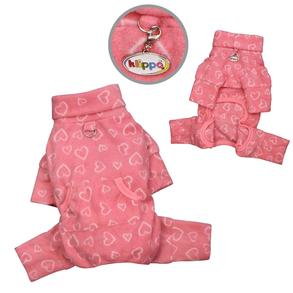 Klippo Dog/Puppy Blush of Love Fleece Turtleneck Pajamas/Bodysuit/Loungewear/Coverall/Jumper/Romper for Small Breeds (XS)