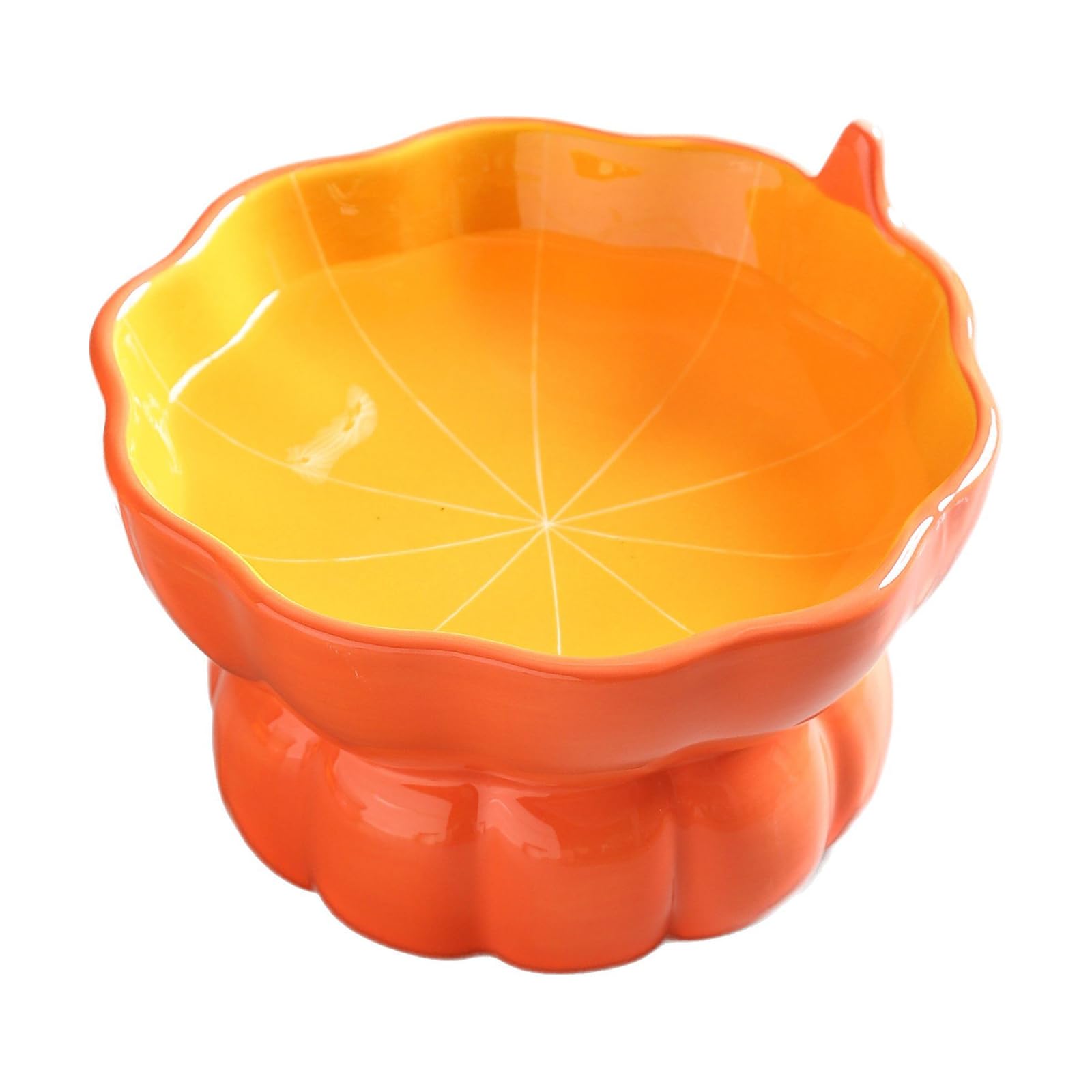 Yeexoxow Cute Pumpkin Shaped Bowl, Ceramic Raised Cat Bowl for Food or Water, Anti Vomiting & Whisker Friendly, 9 oz Small Eleva