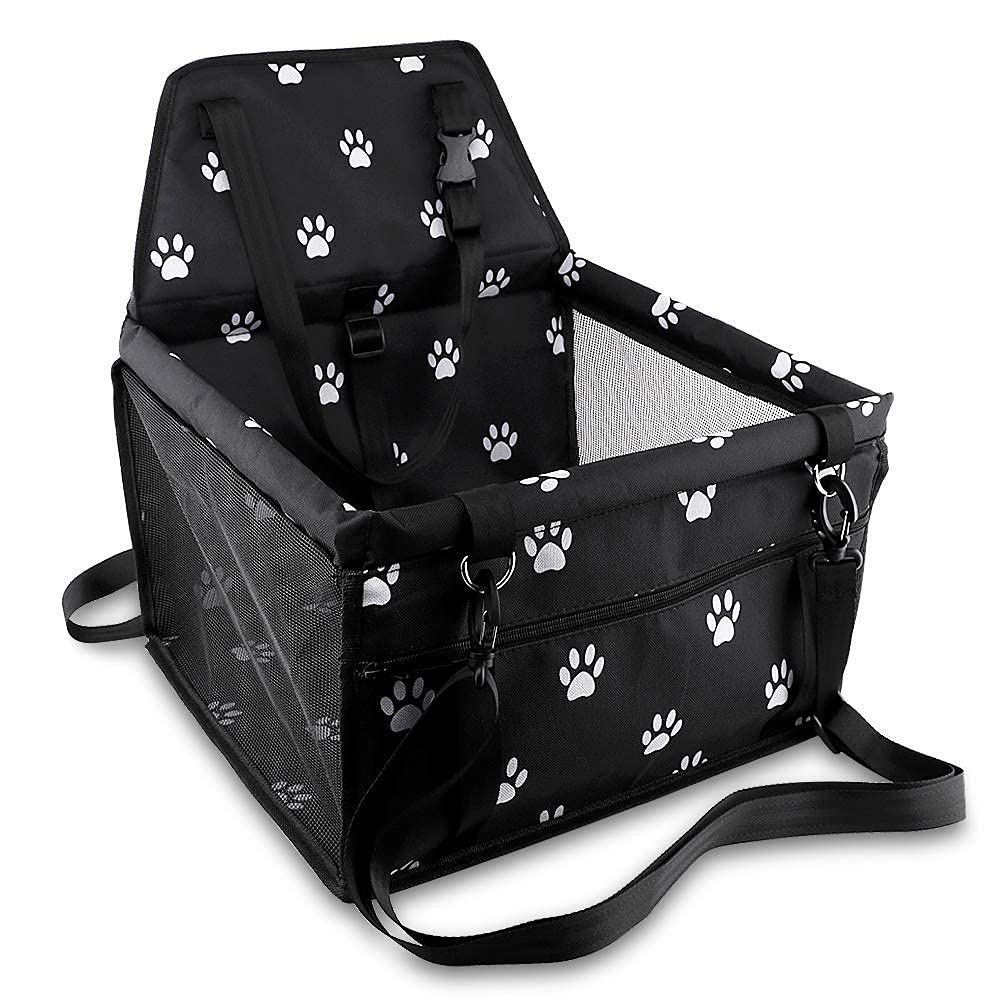 Petbobi Pet Reinforce Car Booster Seat For Dog Cat Portable And Breathable Bag With Seat Belt Dog Carrier Safety Stable For Travel Look Out,With Clip On Leash With Pvc Tube (Foot)