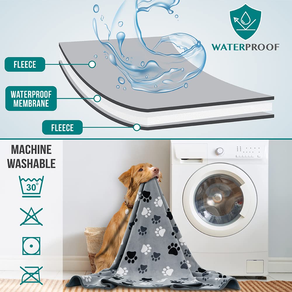 Petami Waterproof Dog Blanket For Medium Large Pets Dogs Cats, Pet Couch Cover Protector For Furniture, Reversible Washable Soft Fleece Cat Blanket For Bed Couch Sofa, 40X60 (Paw Print Gray)