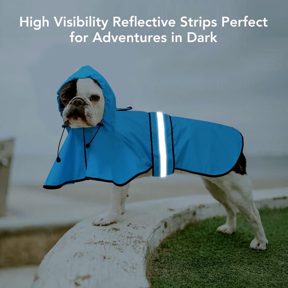 Ezierfy Waterproof Hooded Dog Raincoat - Adjustable Reflective Pet Jacket, Lightweight Dog Slicker Poncho For Small To X- Large Dogs And Puppies (Blue, Large)