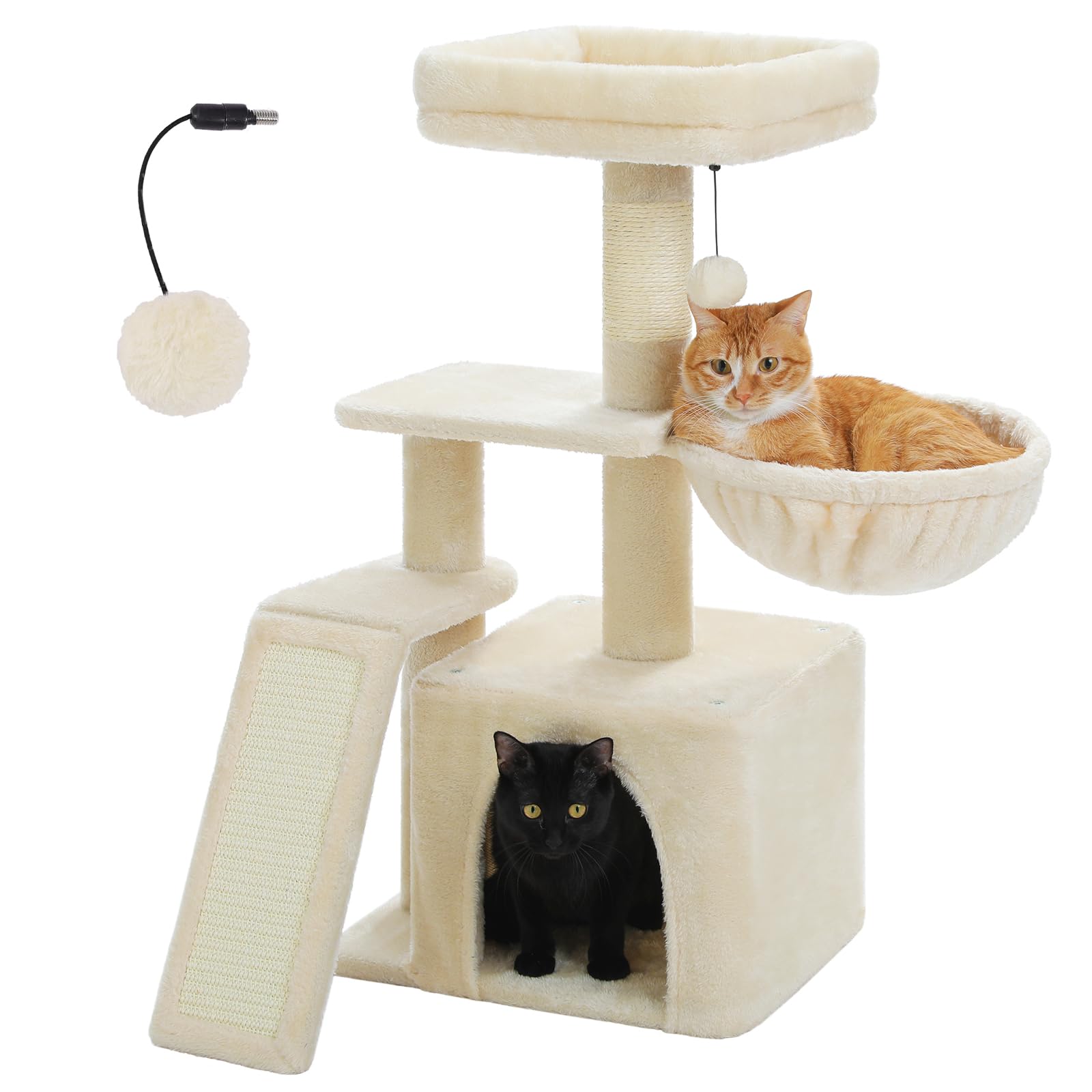 Petepela Small Cat Tree For Indoor Cats, 32'' Cute Cat Tower Cat Condo With Sisal Scratching Ramp, Cozy Hammock And Removable To