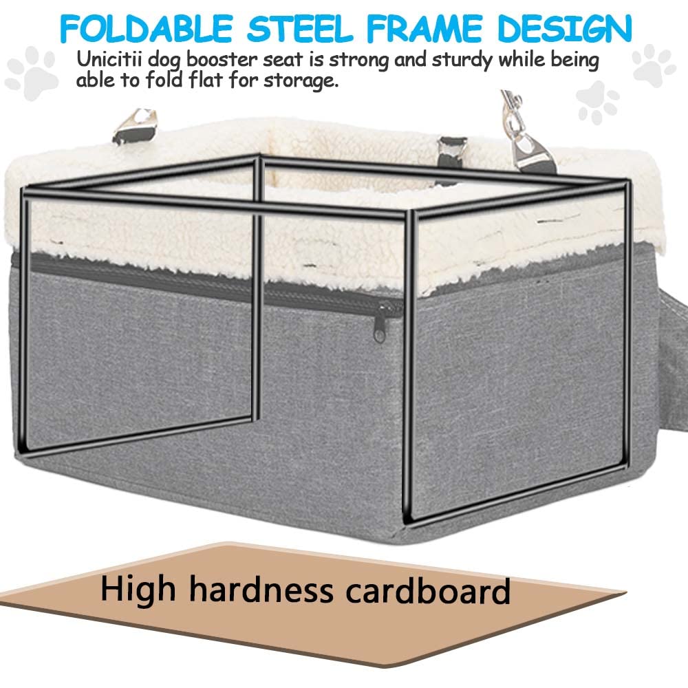 Unicitii Dog Car Seat For Small Dog, Raised Dog Booster Seat With Metal Frame, Dog Car Booster Seat Puppy Car Seat For Pets Small Dogs Cats