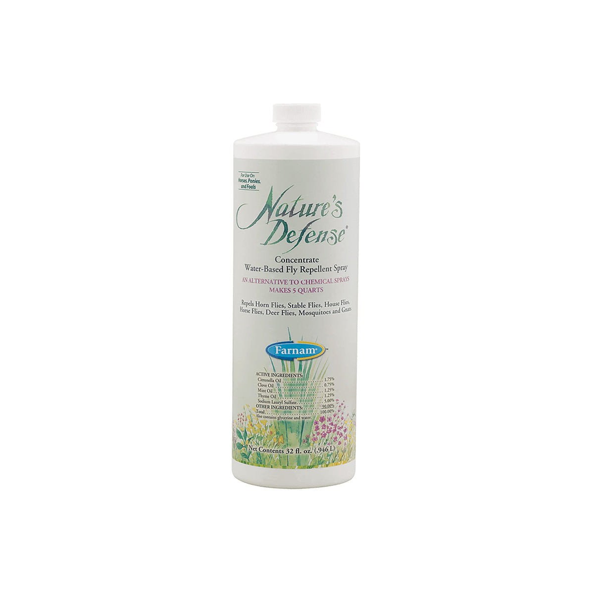 Farnam Natures Defense Natural Horse Fly Spray, Liquid Concentrate, Mix with Water, 32 Ounces, One Quart