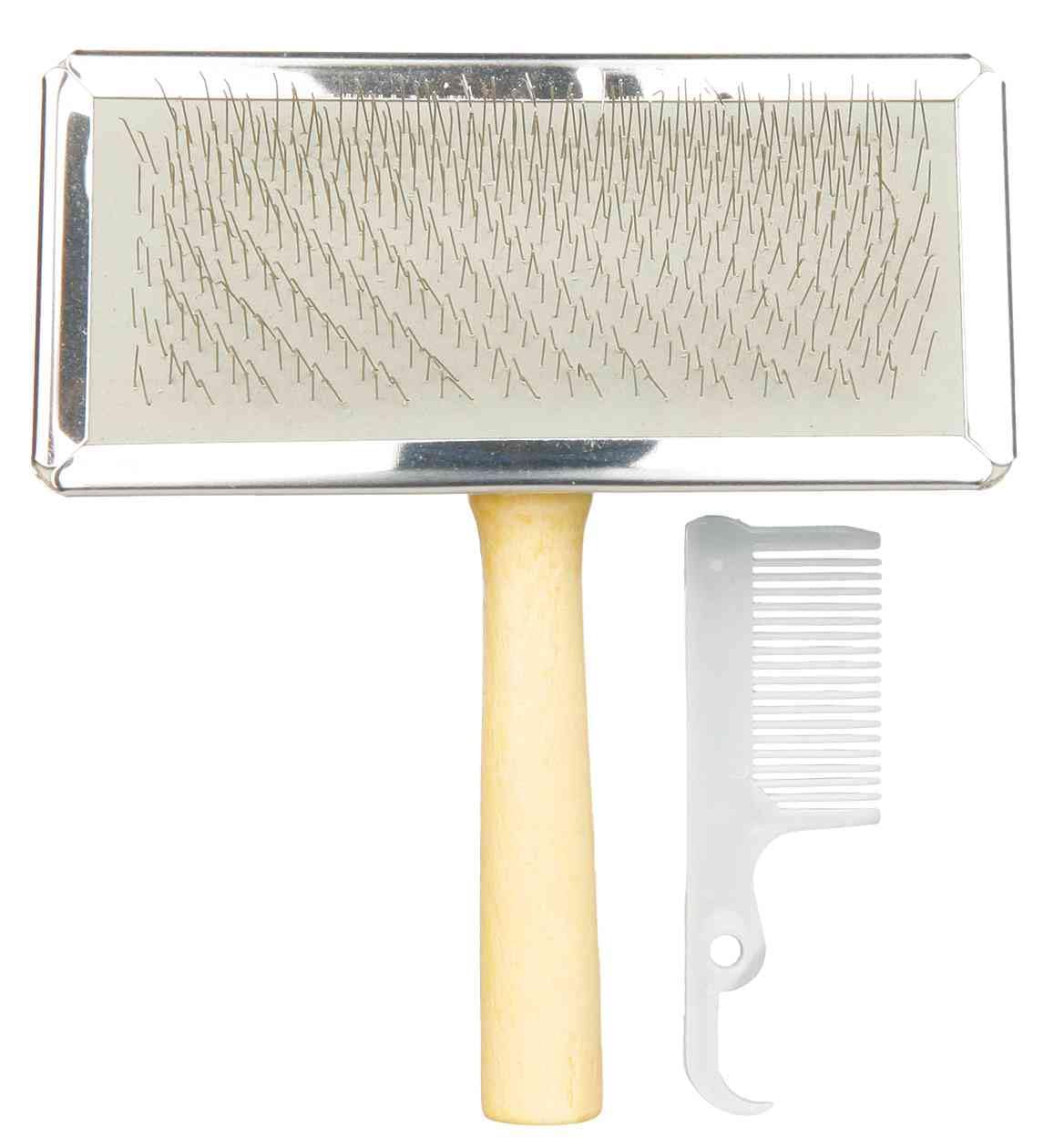 Trixie Slicker Brush With Brush Cleaner, Pet Grooming Shedding Brush For Dogs And Cats, Gentle Care For Topcoat & Base Coat, Any