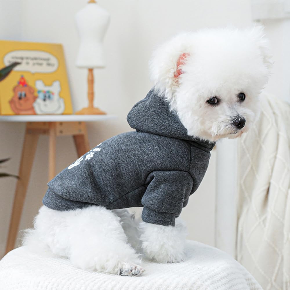 Aniac Happy Dog Hoodies - Puppy Clothes For Small Dogs & Cats - Warm Sweater For Winter & Cold Weather - Grey, X-Small