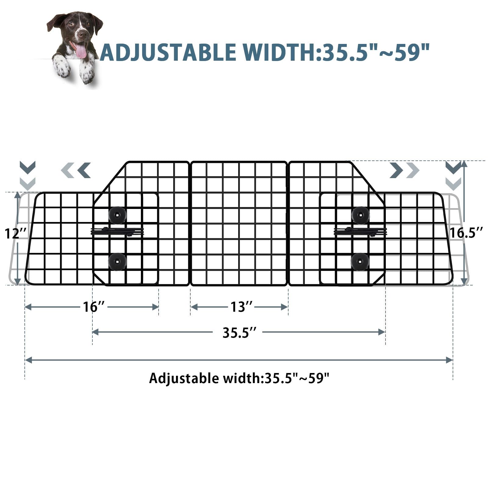 Feed Garden Adjustable Dog Car Barrier For Suvs,Cars,Vehicles, Trucks, Universal-Fit Pet Divider Gate Large Pet Barrier For Cargo Area 36.6' To 59' Width Black