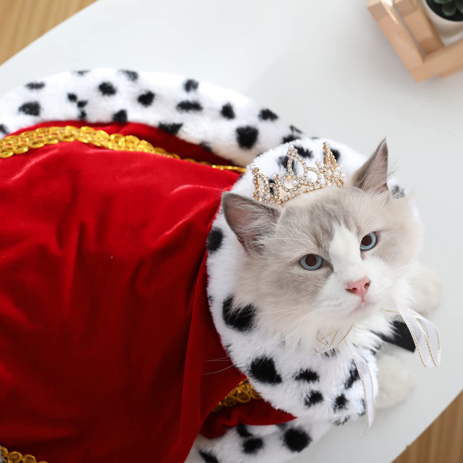 Lovelyshop Pet Serial Lux Fur Red Cat Dog Cloak For Halloween Costumes, King Queen Prince And Princess Cosplay-S
