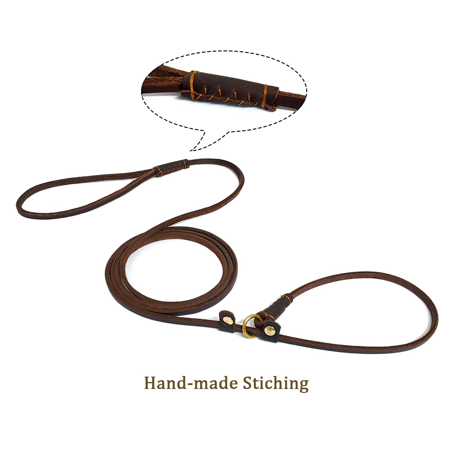 Lwbmg Real Leather Slip Lead, Adjustable Dog Training Leash, Soft Genuine Leather For Small Dogs, 5.6 Ft X 1/5 Inch Brown