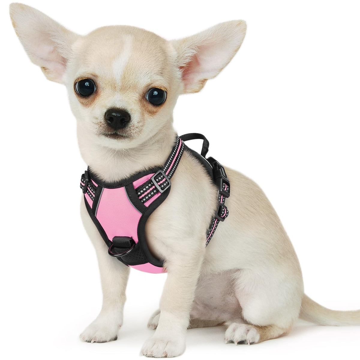 Eagloo Small Dog Harness No Pull, Service Vest With Reflective Strips And Control Handle, Adjustable And Comfortable For Easy Walking, No Choke Pet Harness With 2 Metal Rings, Pink, Xs