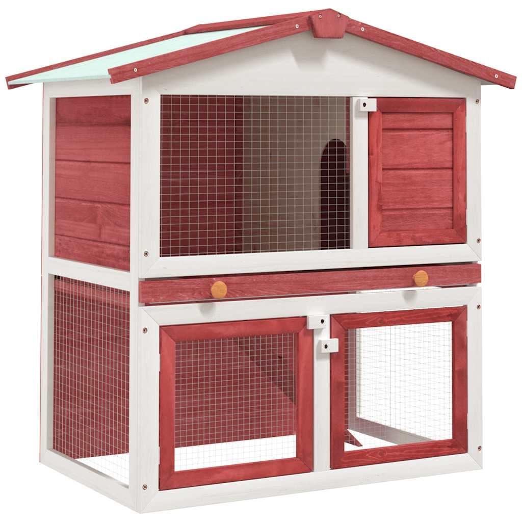 vidaXL Outdoor Rabbit Hutch with 3 Doors, 2-Layer Wooden Pet Enclosure with Wire Mesh, Easy-Clean Design, Secure Living Space fo