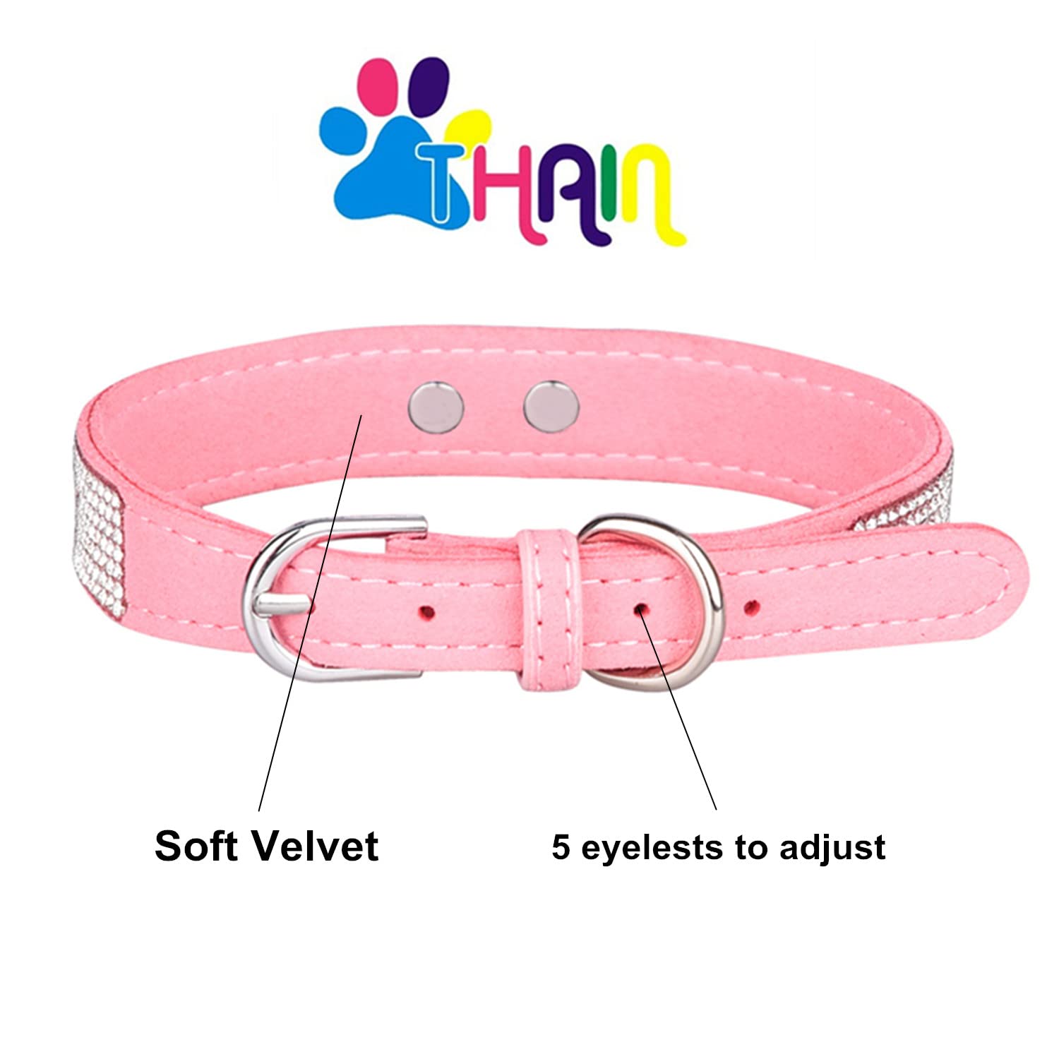 Thain Rhinestones Bling Dog Cat Collars Diamond With Rhinestone Bowtie Decoration For Small Medium Large Dogs (Xs, Pink)