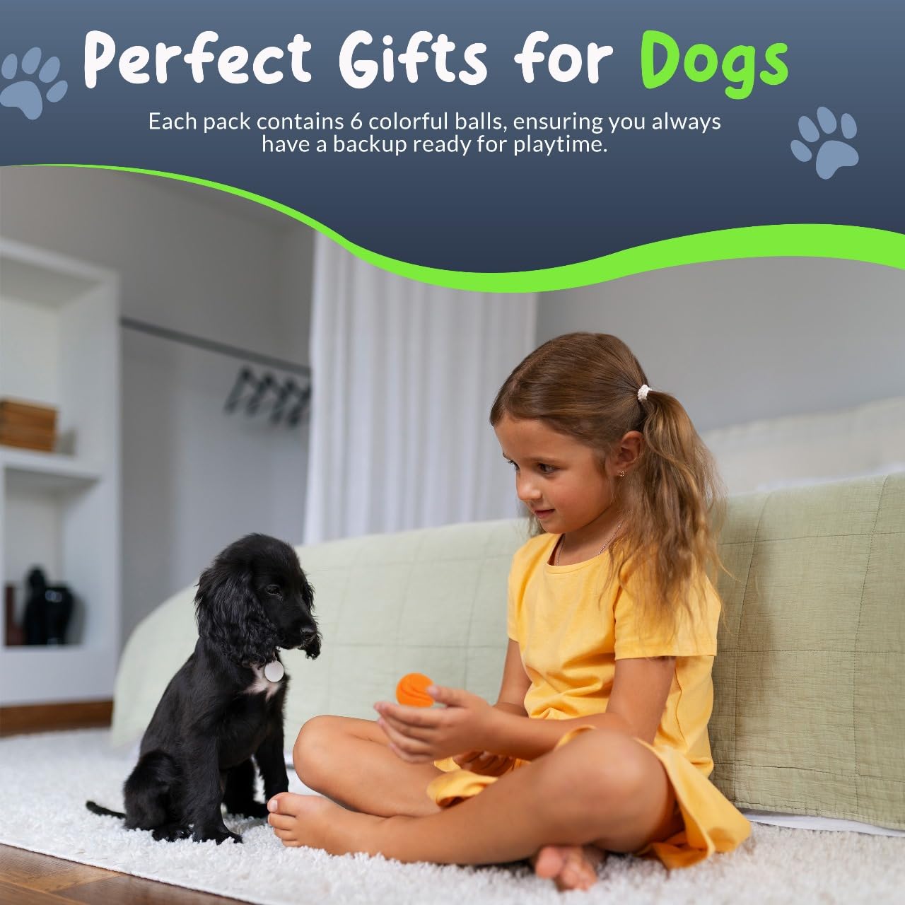 Petite Paws SuperFetch Rubber Dog Balls 1.5 Inch - No Squeak, Rainbow, 6 Pack, Ideal for Small Dogs and Puppies, Fetch & Training Toys