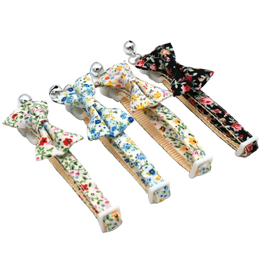 Bow Tie Small Dog Collar With Bells Cute Floral Cat Collar With Bowtie Puppy Kitten Collar Girl Boy Adjustable For Xxs Xxsmall X