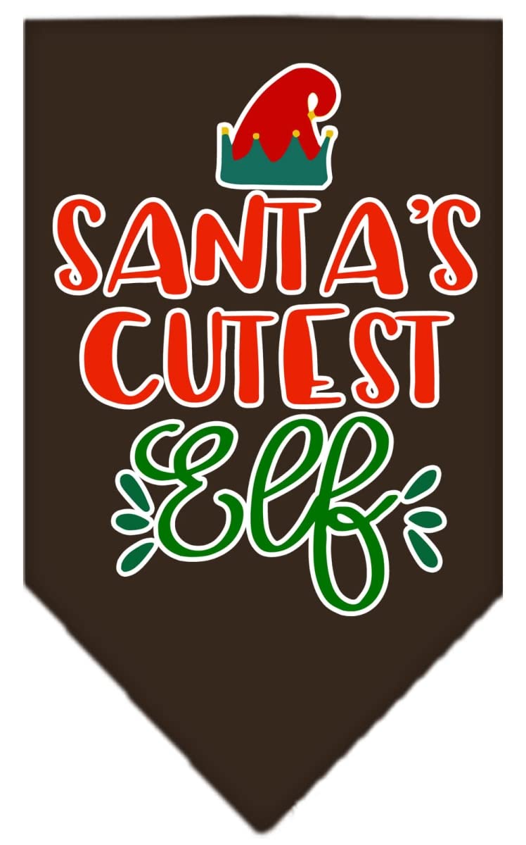 Christmas Pet and Dog Bandana Screen Printed, &quot;Santa's Cutest Elf&quot; Cocoa Small