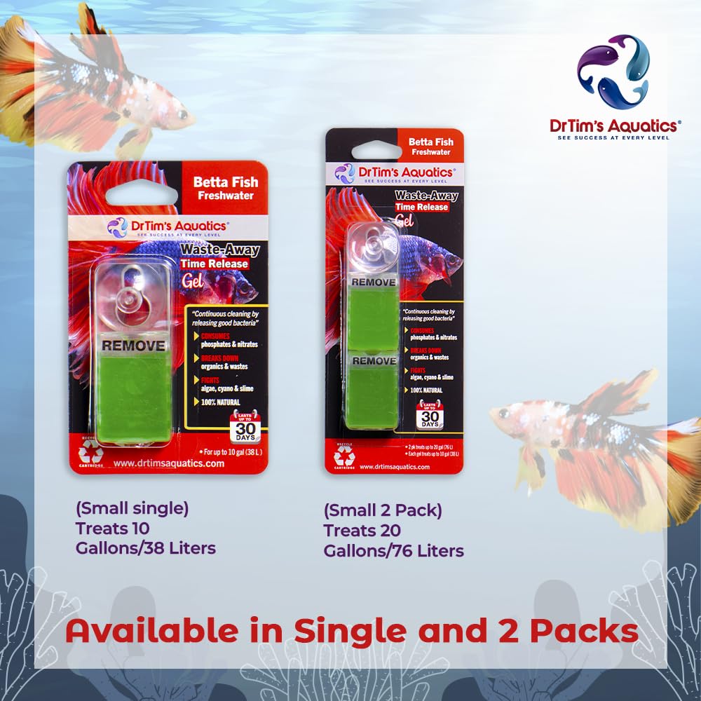 DrTims Aquatics Freshwater Waste-Away Time Release Leave-In Gel - Natural Cleaner for Betta Aquariums - Solution for Dissolving