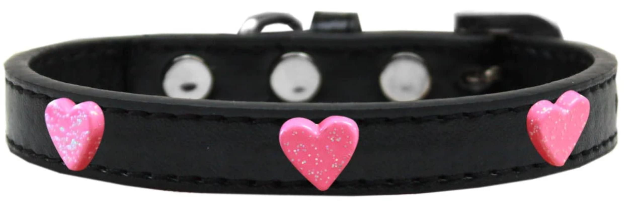 Dog, Puppy & Pet Widget Fashion Collar, Pink Glitter Heart Red 16