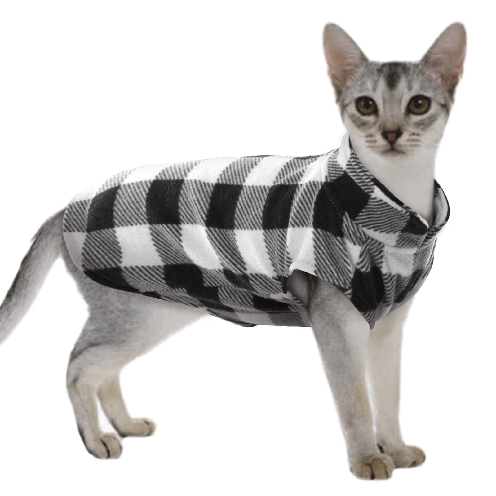 Kuoser Stretch Dog Fleece Vest, Soft Classic Plaid Dog Sweater For Cats & Small Dogs With Leash Hole