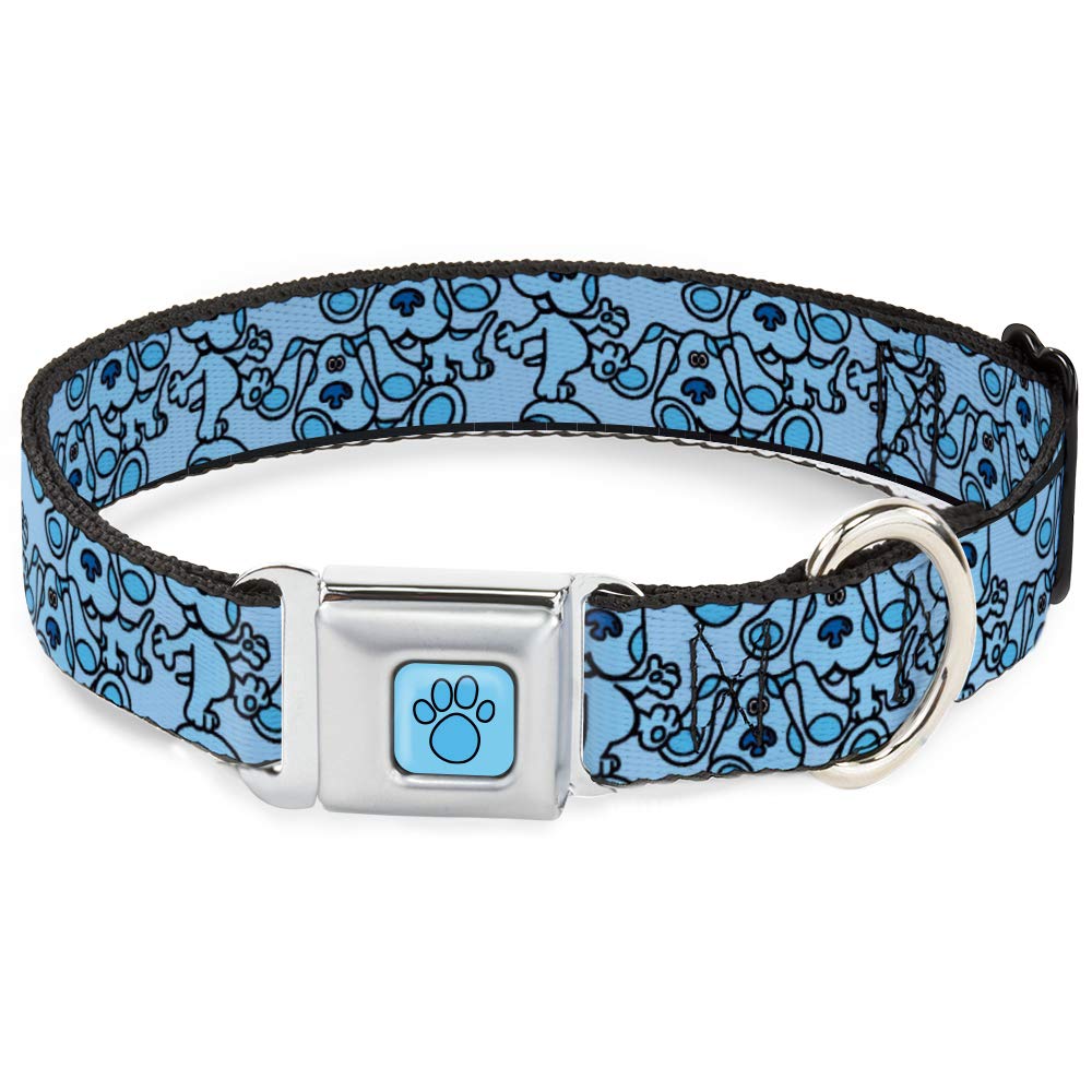 Dog Collar Seatbelt Buckle Blues Clues Blue Poses Scattered 16 To 23 Inches 1.5 Inch Wide