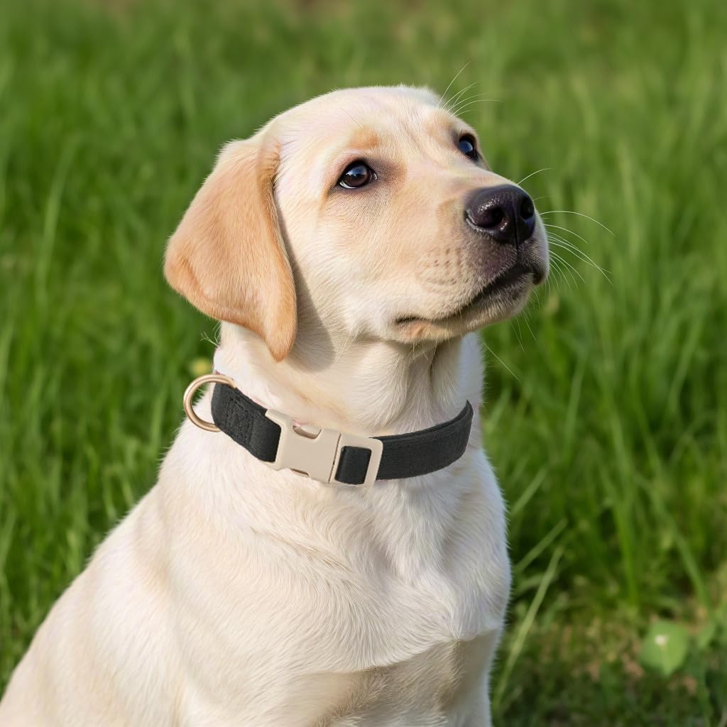 Yudote Soft Cotton Dog Collar Adjustable Corduroy Dog Collars For Small Medium Large Dogs(Black,Medium)