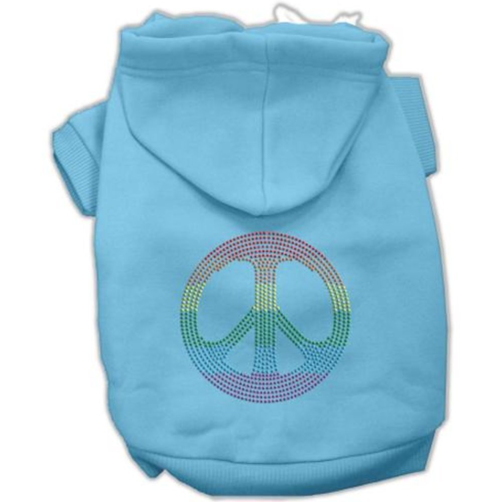 Mirage Pet Products Rhinestone Rainbow Peace Sign Hoodies, Size 18, Baby Blue