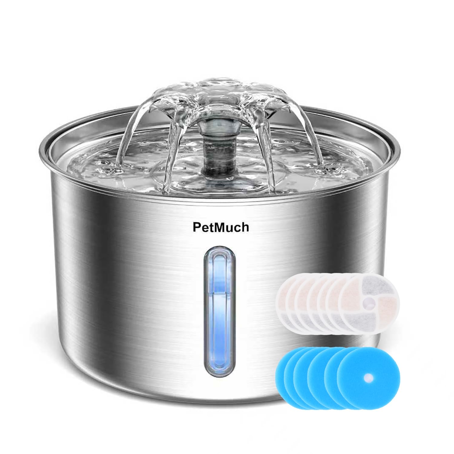 PetMuch Cat Water Fountain Stainless Steel, 102oz/3L Automatic Pet Water Fountain with 6 Replacement Filters & 6 Pre-Filter Spon