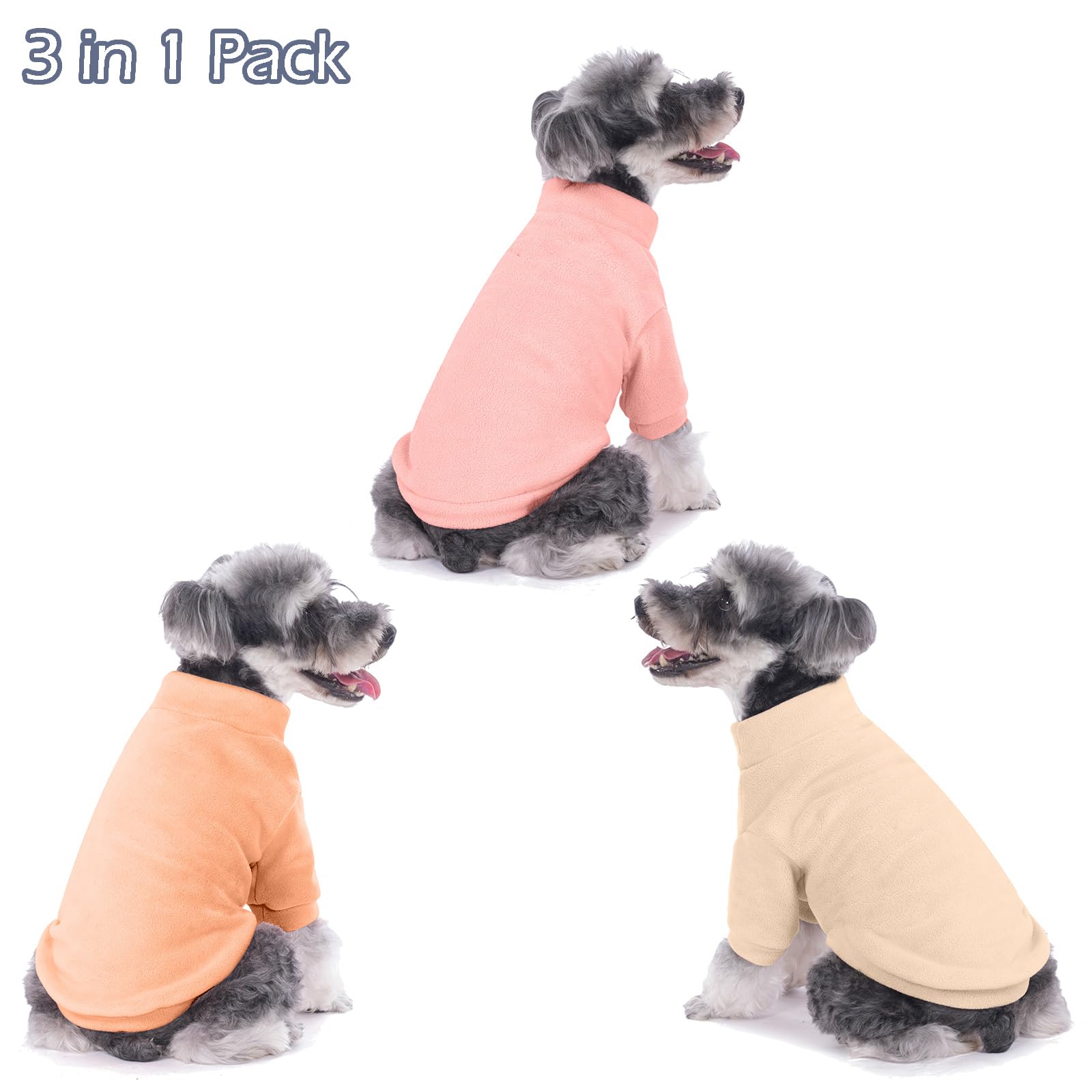 GYALAPERI Dog Sweater, 3 Pack Dog Sweaters for Small Dogs Girl Boy, Ultra Soft Warm Puppy Clothes Coat for Winter (Peach+Lt Came