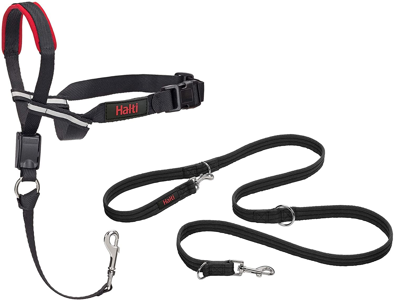 HALTI Optifit Headcollar Size Large & HALTI Training Leash Size Large, Black Combination Pack - Stop Your Dog Pulling on the Lea