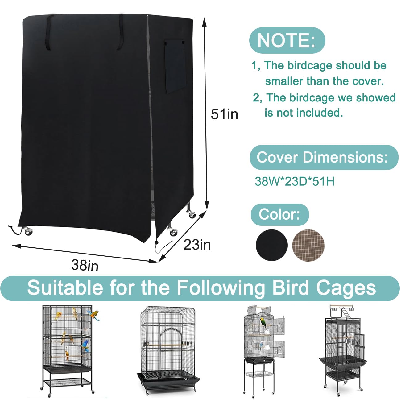Universal Bird Cage Cover, Dark Colored Drape For Animal Crate, Waterproof & Washable Night Cover For Cages, Distraction And Light Eliminator For Mink, Totoro, Parakeets, Parrot (Xl - 38??3??1?)