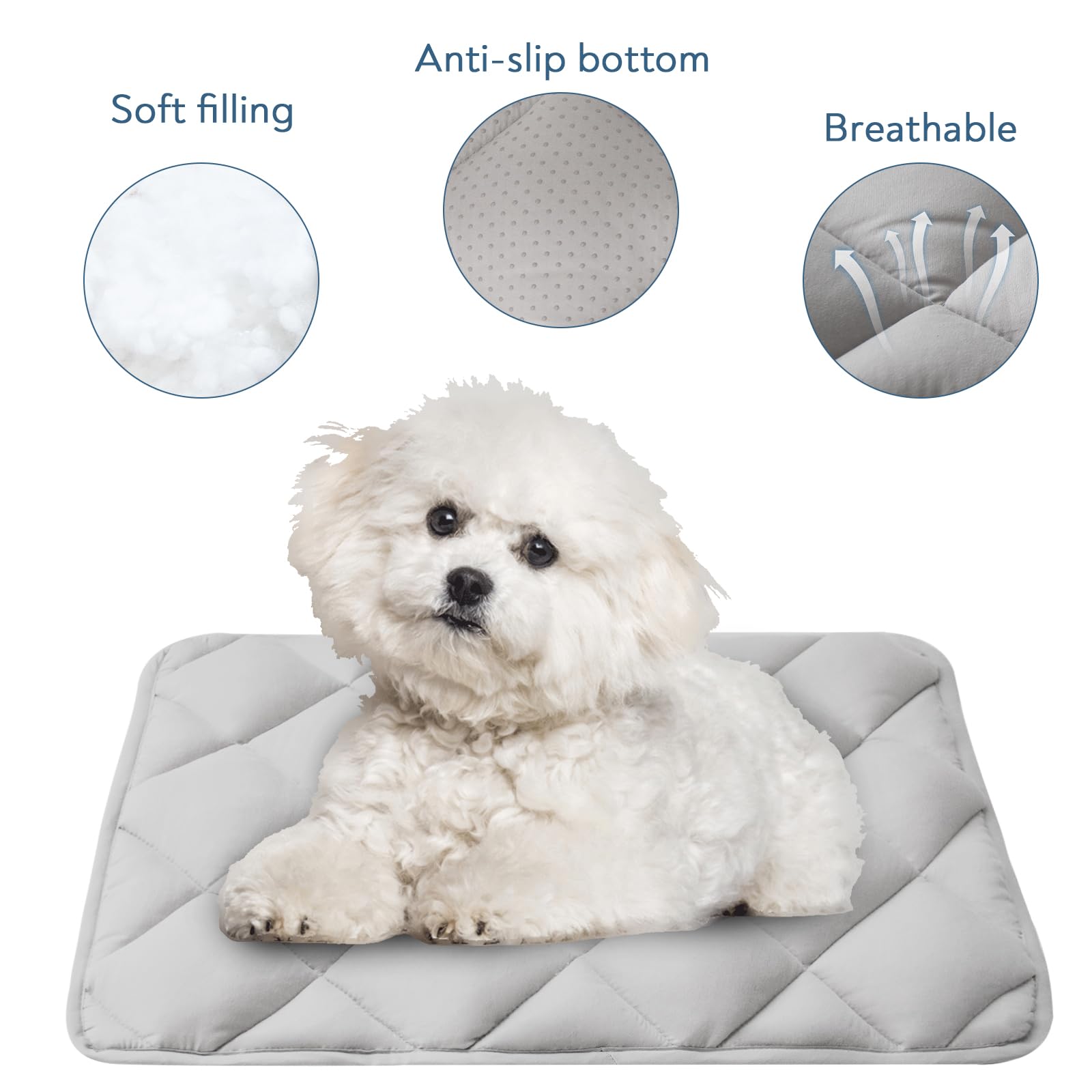 Magik & Kover Dog Crate Pad 2 Pack, Soft Dog Crate Mat With Anti-Slip Bottom, Machine Washable Kennel Pad, Fits 24 Inch, Grey