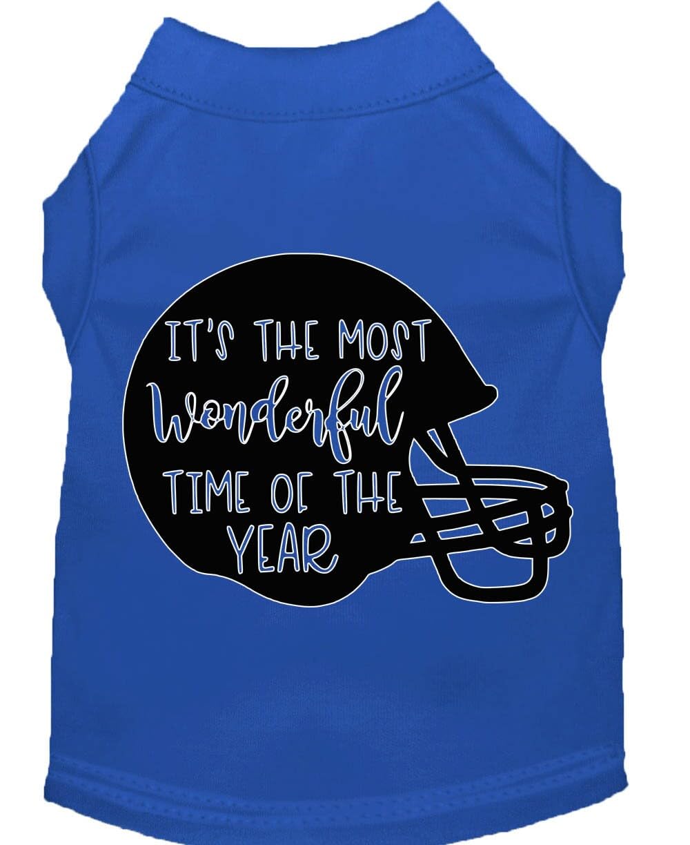Pet Dog & Cat Shirt Screen Printed, "It's The Most Wonderful Time Of The Year (Football)" Blue XL (14-20 lbs.)