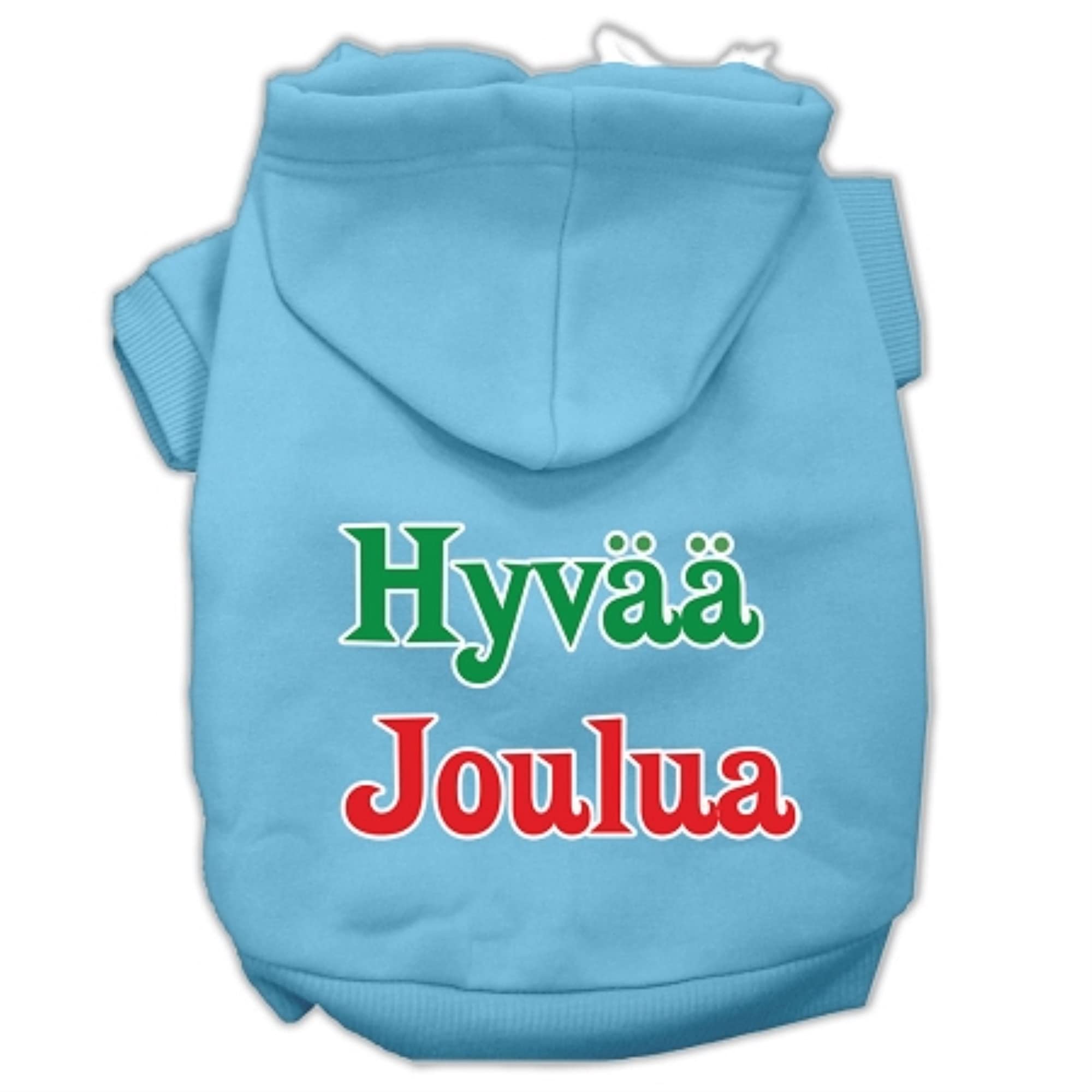 Pet Dog & Cat Hoodie Screen Printed, Hyvaa Joulua Baby Blue XS (0-3 lbs.)