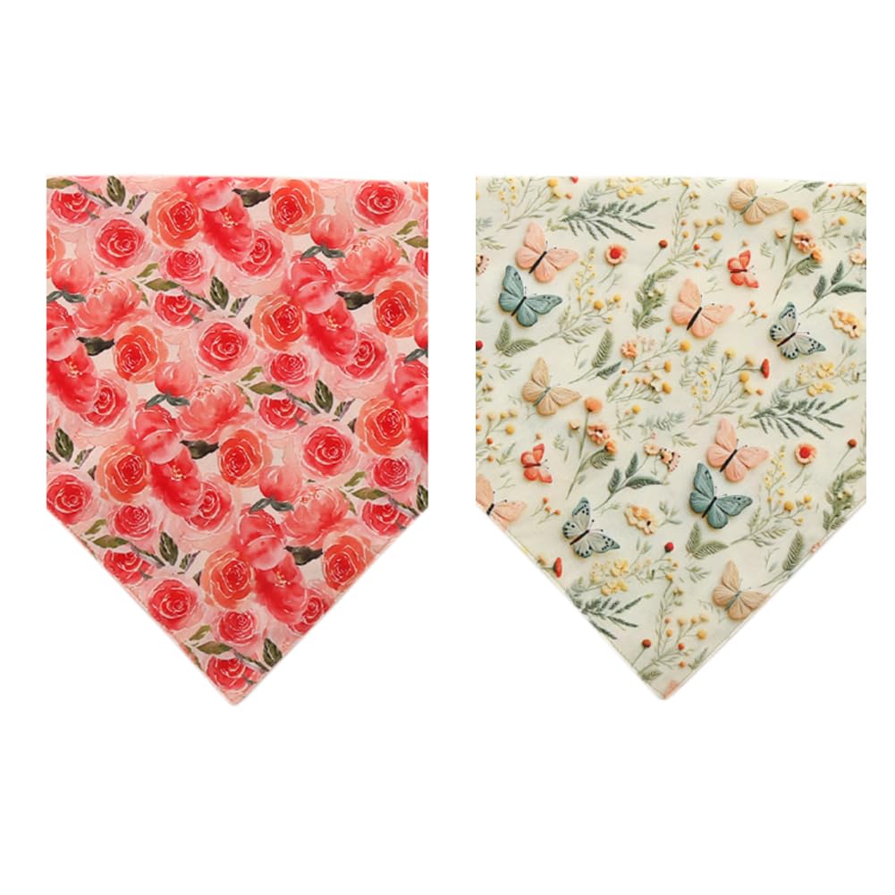 2 Pack Dog Bandana Reversible Triangle Bibs Scarf Accessories Butterfly Flower For Cats Pets Animals