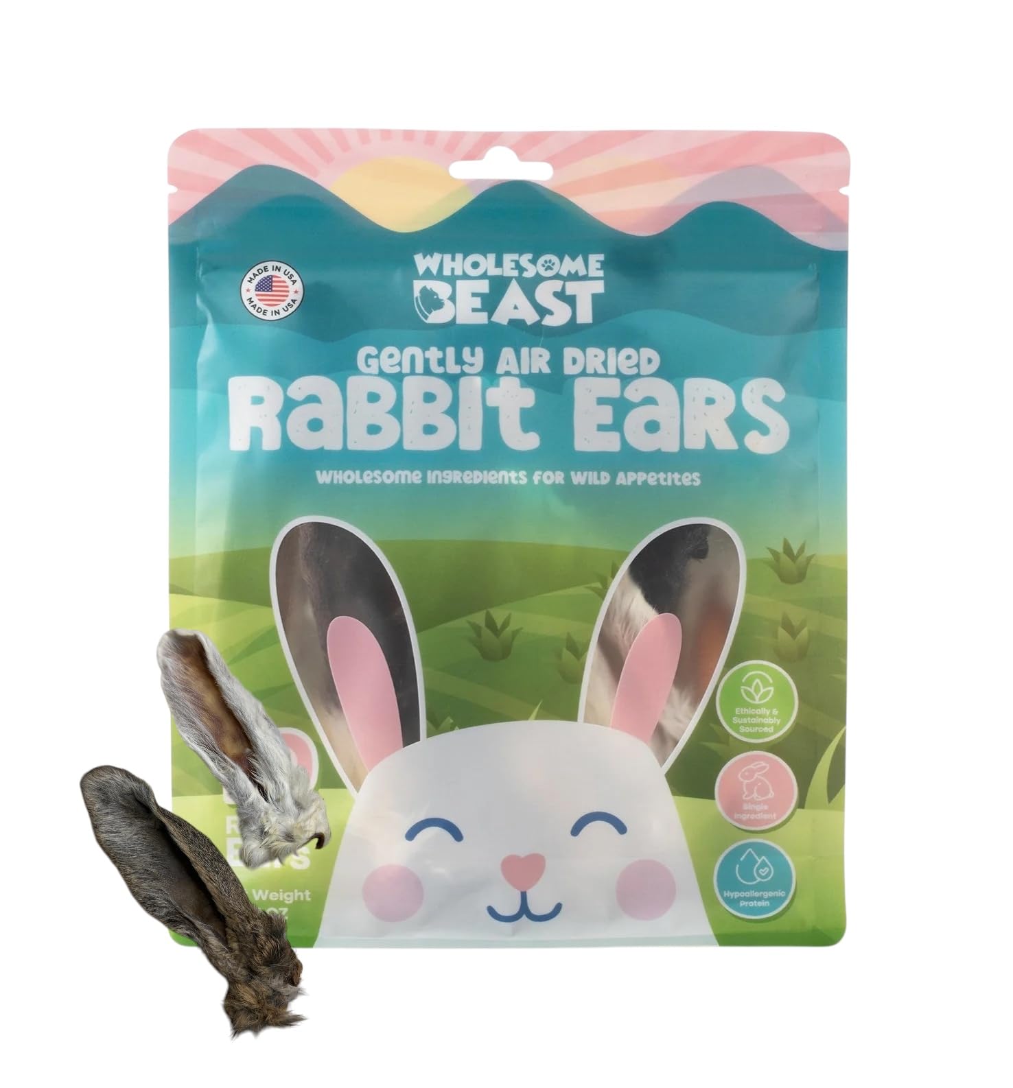 Air Dried Furry Rabbit Ears for Cats & Dogs, Whole Fur on Rabbit Ears Dog Treats, Rabbit Ears for Dogs, Single Ingredient Rabbit