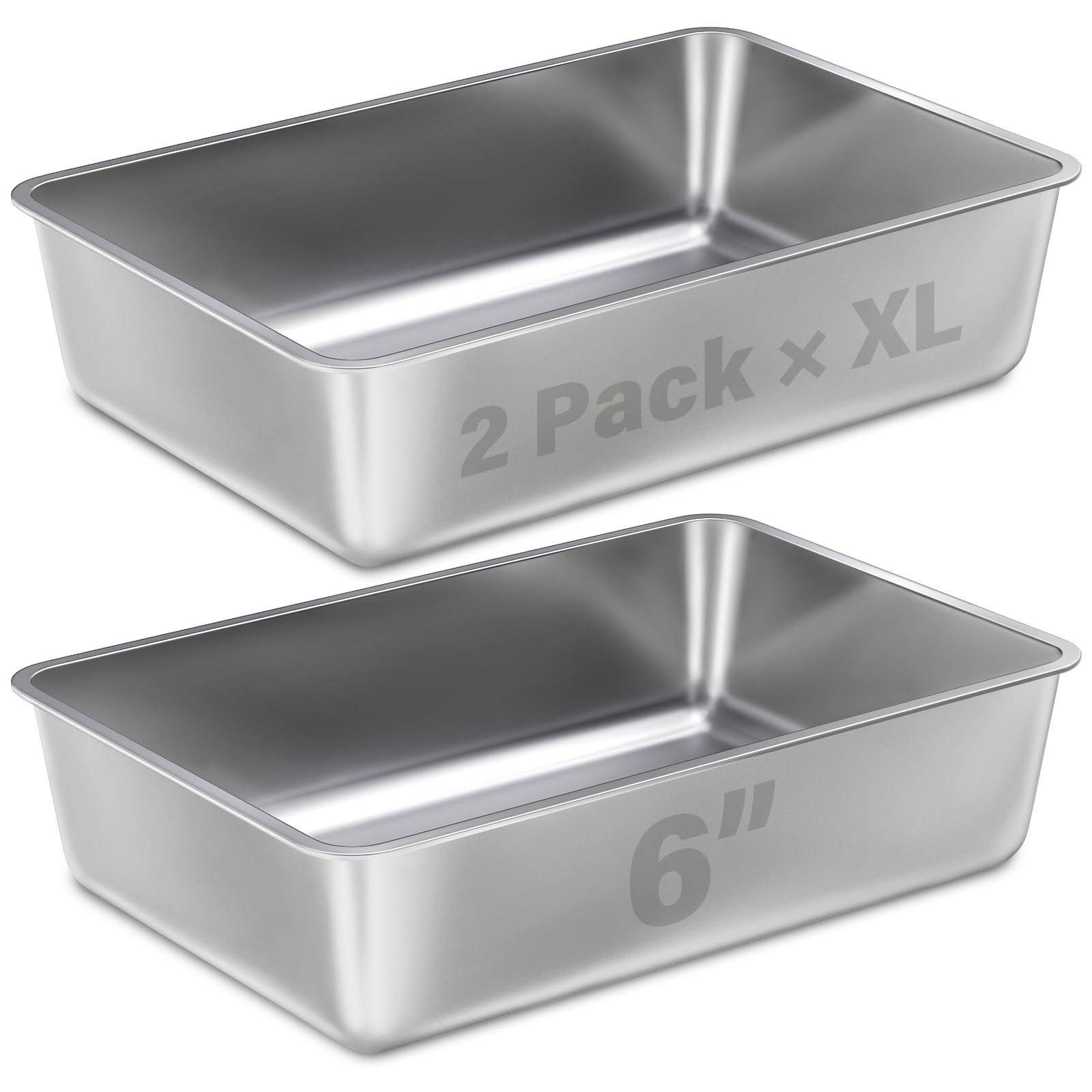 Nyutu Xl Stainless Steel Litter Box 2 Pack, 23.6''X15.8''X6''(Height) Extra Large Stainless Steel Cat Litterbox High Sides, Non 