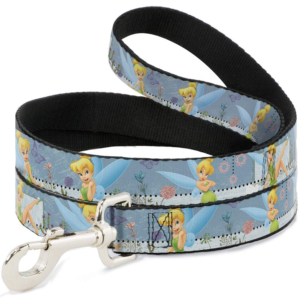 Buckle-Down Pet Leash - Tinker Bell Garden Poses - 4 Feet Long - 1' Wide