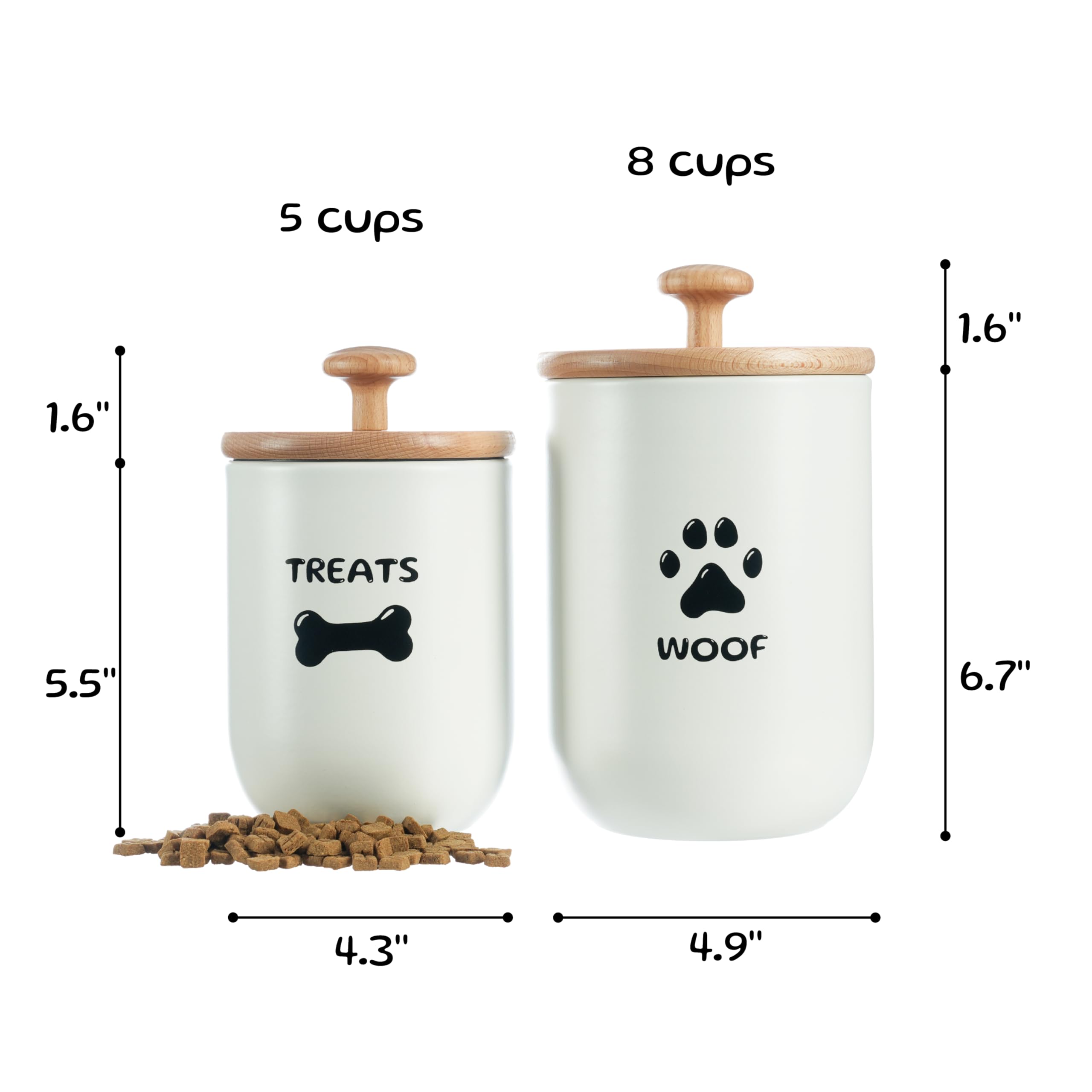 OTTENON Dog Treat Container Set of 2, Dog treat jar with Airtight Lid, Small dog food container, Dog Cookie Jar for kitchen Coun